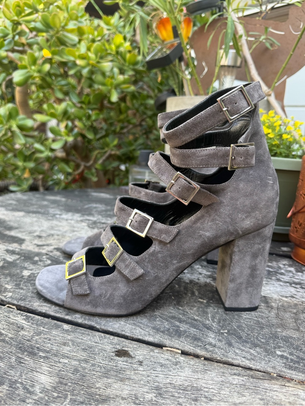 Saint Laurent Gray Suede Multi‑Strap Block Heel Sandals 41.5 - Picture 4 of 10